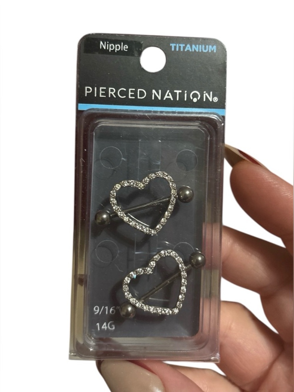 Pierced Nation Titanium Heart Nipple Rings - Silver Crystal Heart - Picture 2 of 2